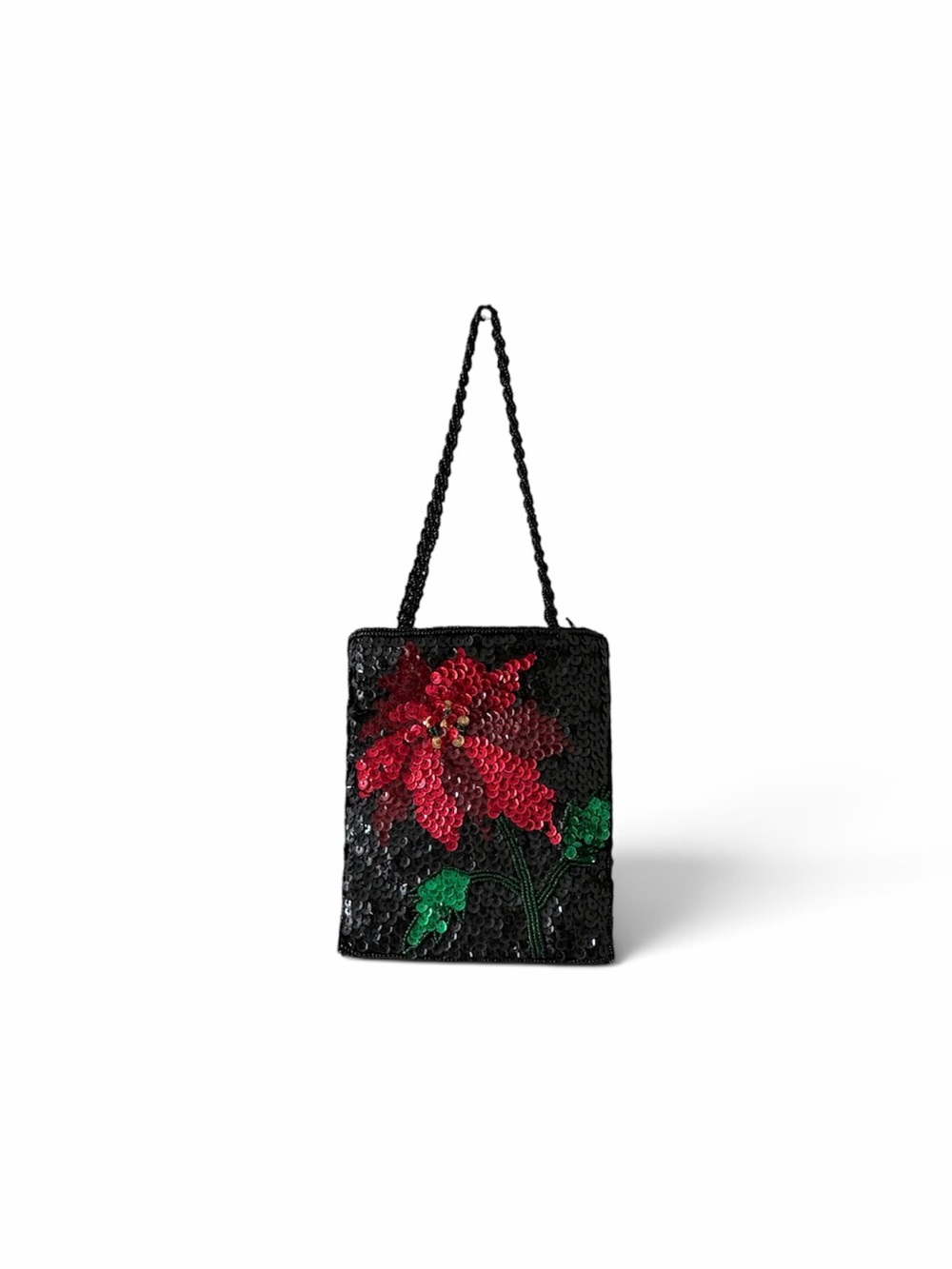 Small Vintage Sequin bag with Beaded Wrist Strap Evening purse with Zipper 6”X5”
